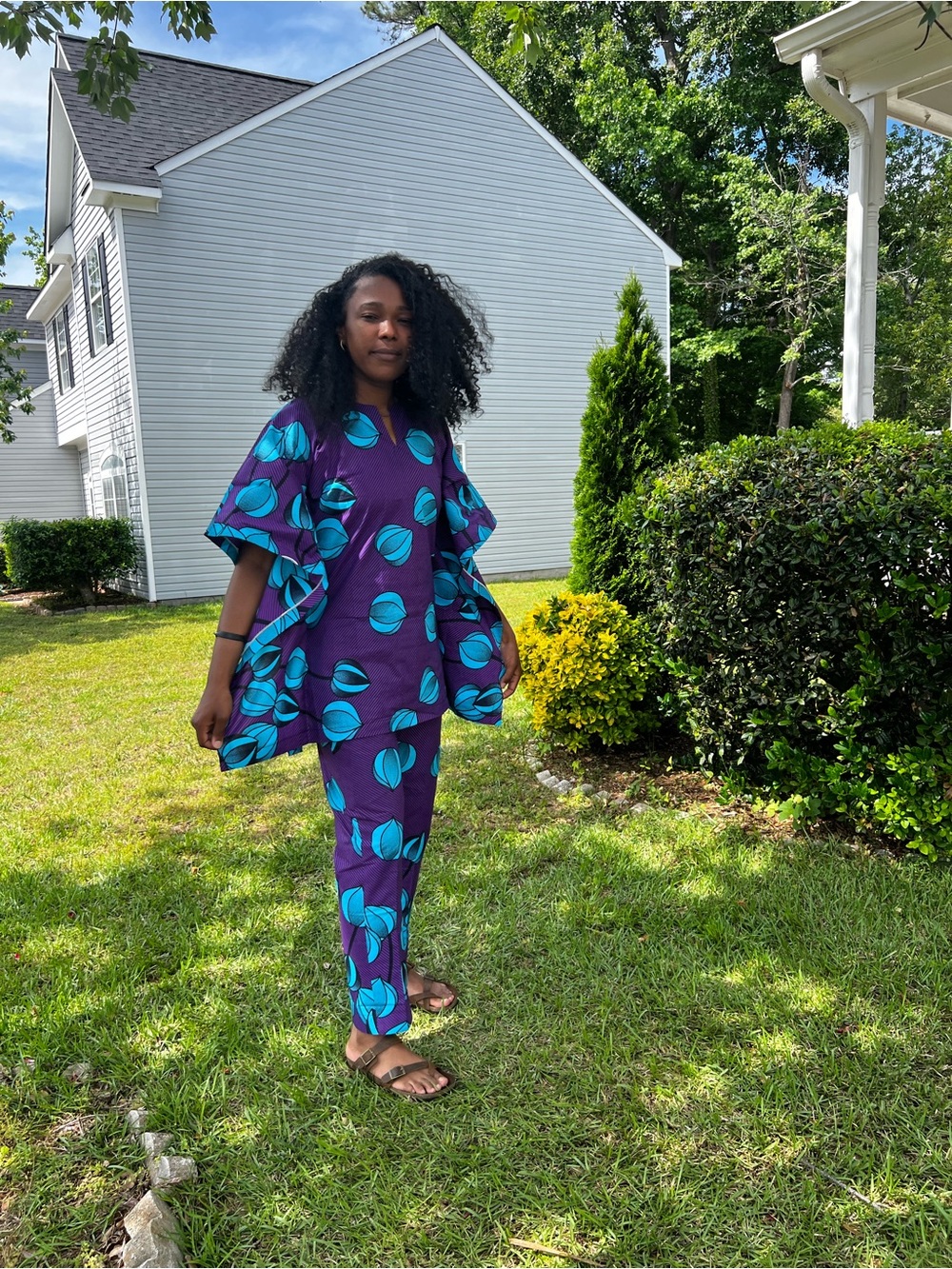African Print Ankara Purple & Teal Printed Pants Set - Women - Picture 5 of 6